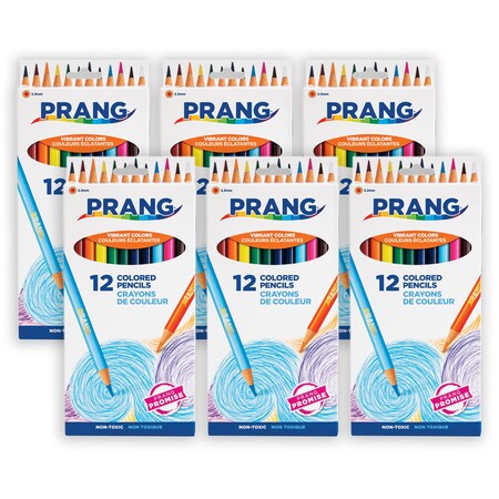 Prang Thick Core Colored Pencils, 12 Assorted Colors Per Set, 3.3 mm core, 6PK X22120